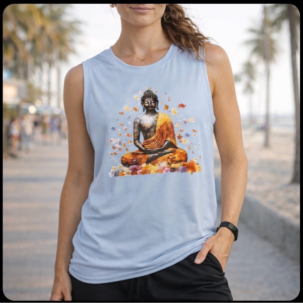 Zen Buddha Lotus Flower Spiritual Meditation Light Weight PerformanceTank Top- M